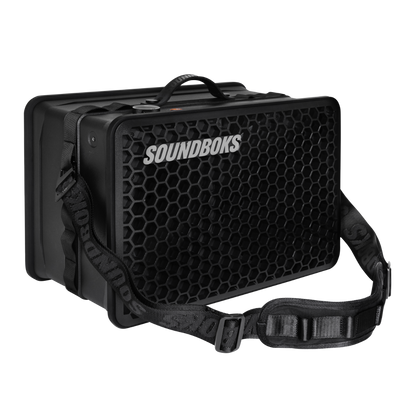 SOUNDBOKS Go with a carrier strap with a padded shoulder section for added comfort from the side